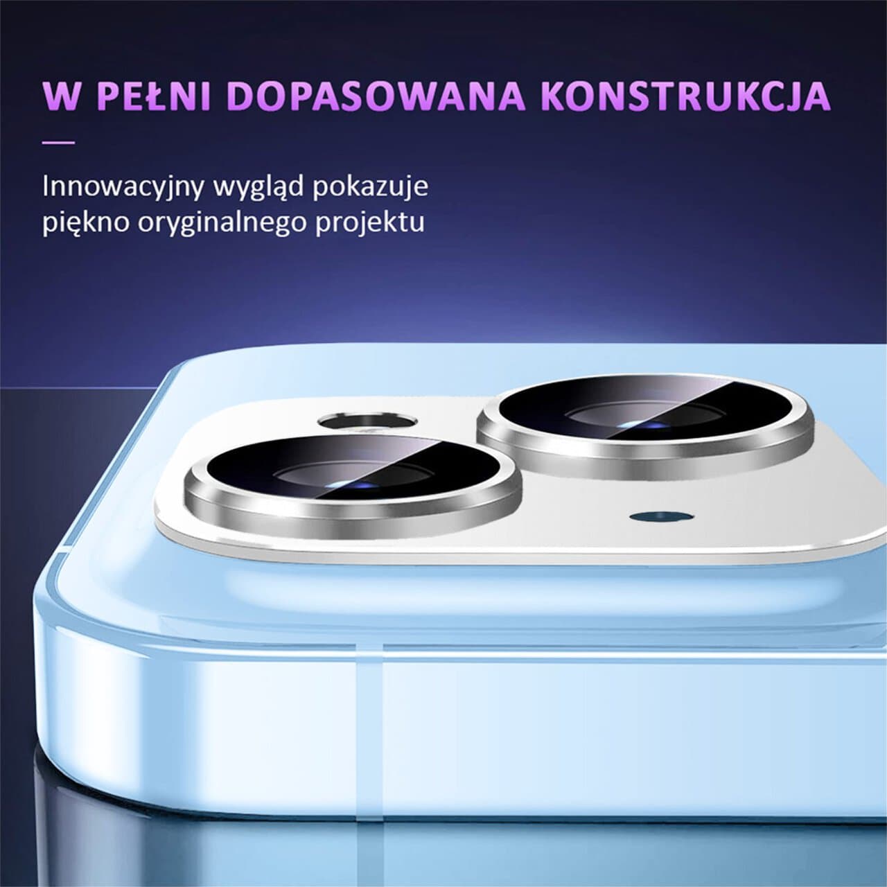 iPhone 15 gładka metalowa osłona na cały aparat, wbudowane szkła 9H, srebrna