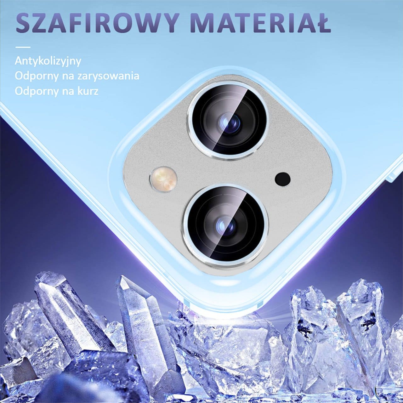 iPhone 15 gładka metalowa osłona na cały aparat, wbudowane szkła 9H, srebrna