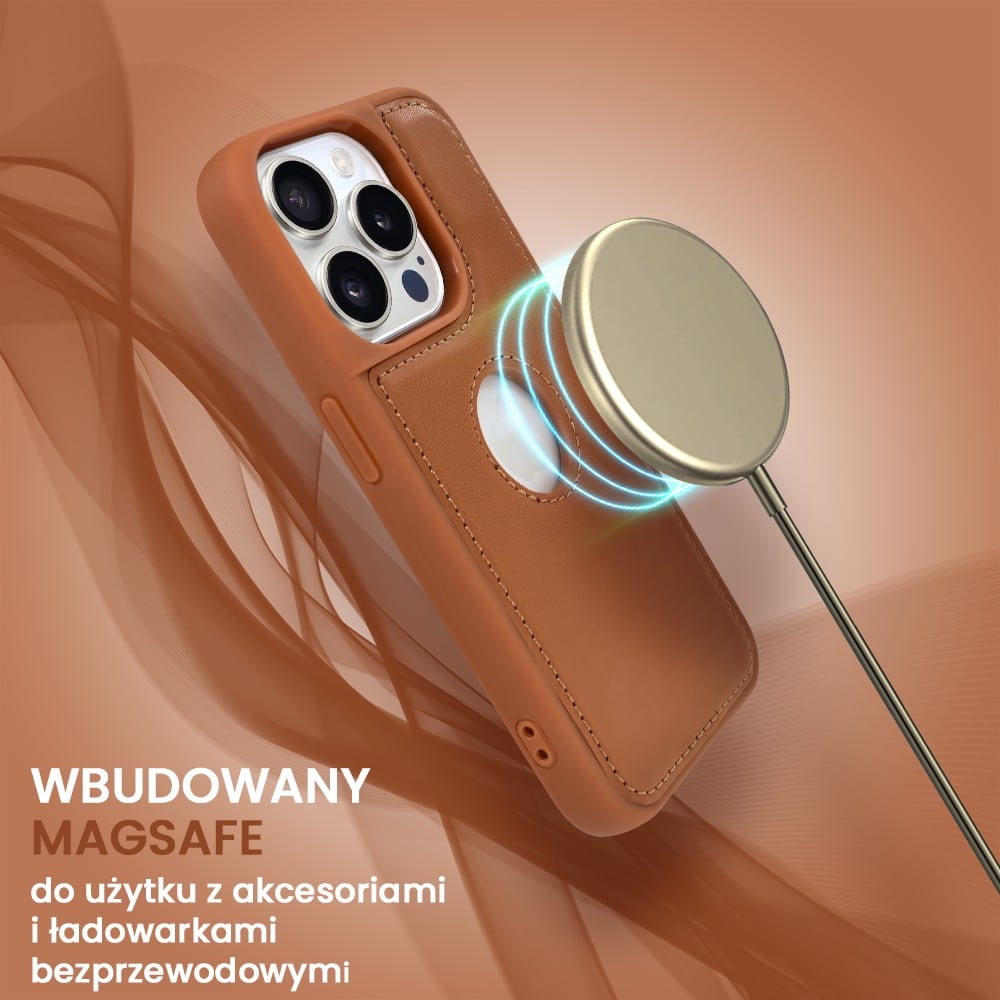 Etui do iPhone 15 Pro 2w1 Magsafe Double Wallet, zestaw etui oraz kabura ze smyczą, brązowe