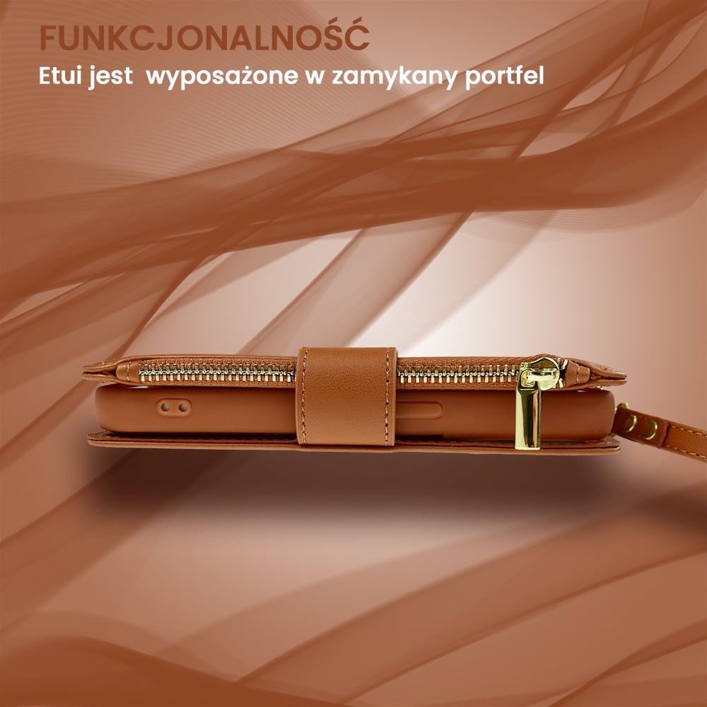 Etui do iPhone 15 Pro 2w1 Magsafe Double Wallet, zestaw etui oraz kabura ze smyczą, brązowe