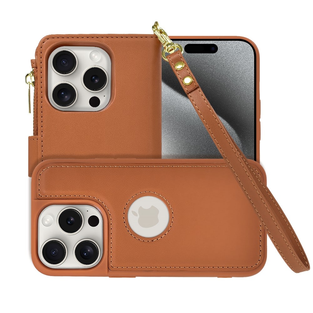Etui do iPhone 15 Pro 2w1 Magsafe Double Wallet, zestaw etui oraz kabura ze smyczą, brązowe