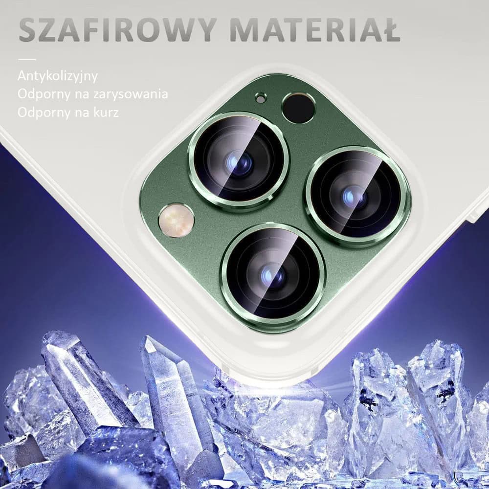 iPhone 15 Pro Max gładka metalowa osłona na cały aparat, wbudowane szkła 9H, zielona