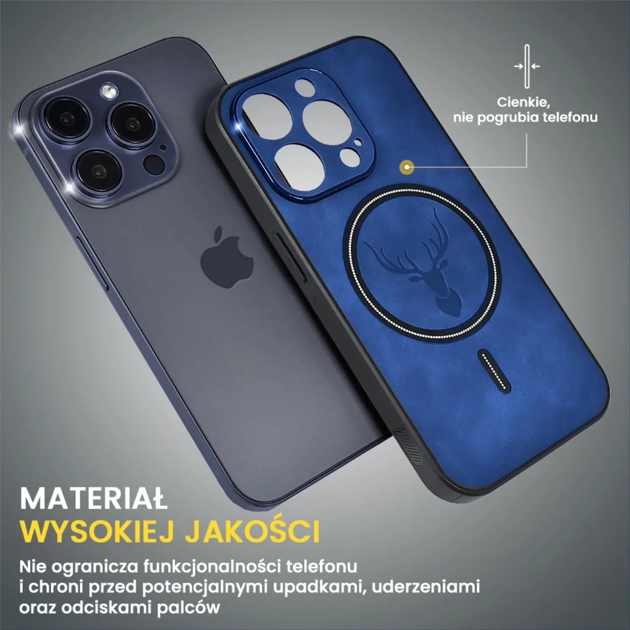 Etui do iPhone 15 Pro Alcantara Magsafe Cover, przyjemne w dotyku, niebieskie