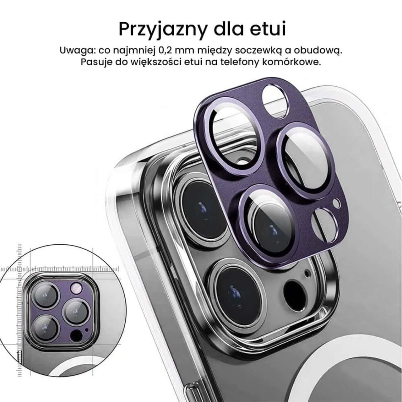 iPhone 15 Pro Max gładka metalowa osłona na cały aparat, wbudowane szkła 9H, purpurowa, fioletowa