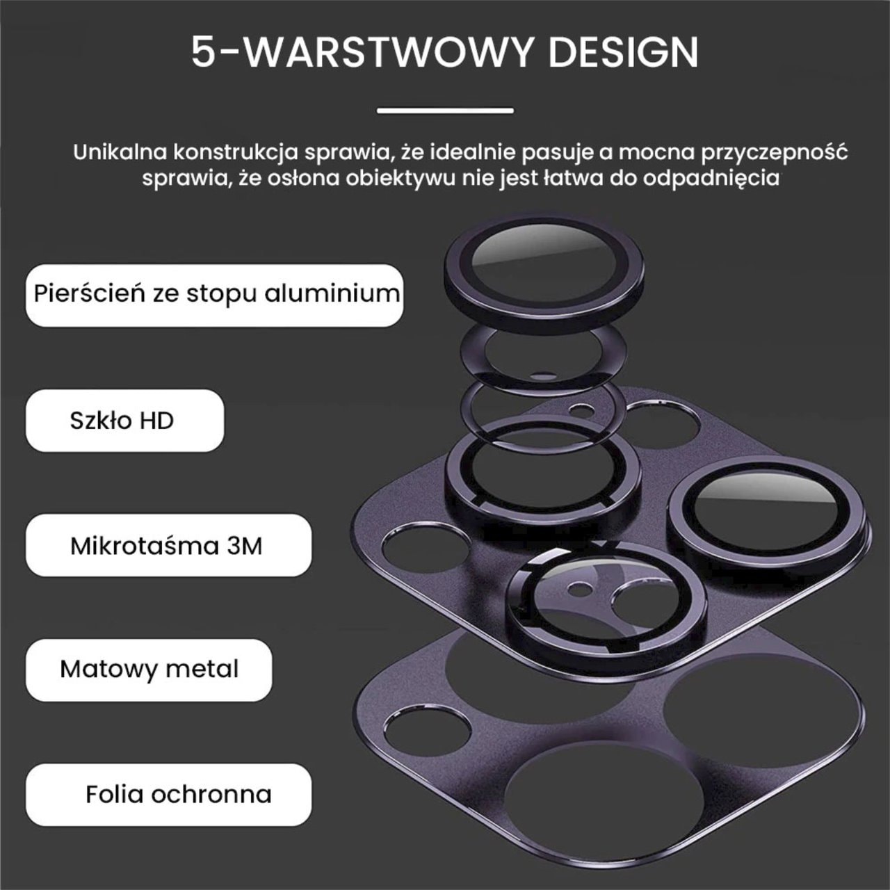 iPhone 15 Pro Max gładka metalowa osłona na cały aparat, wbudowane szkła 9H, purpurowa, fioletowa