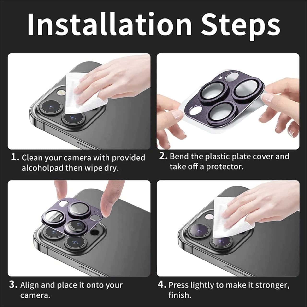 iPhone 15 Pro Max gładka metalowa osłona na cały aparat, wbudowane szkła 9H, purpurowa, fioletowa