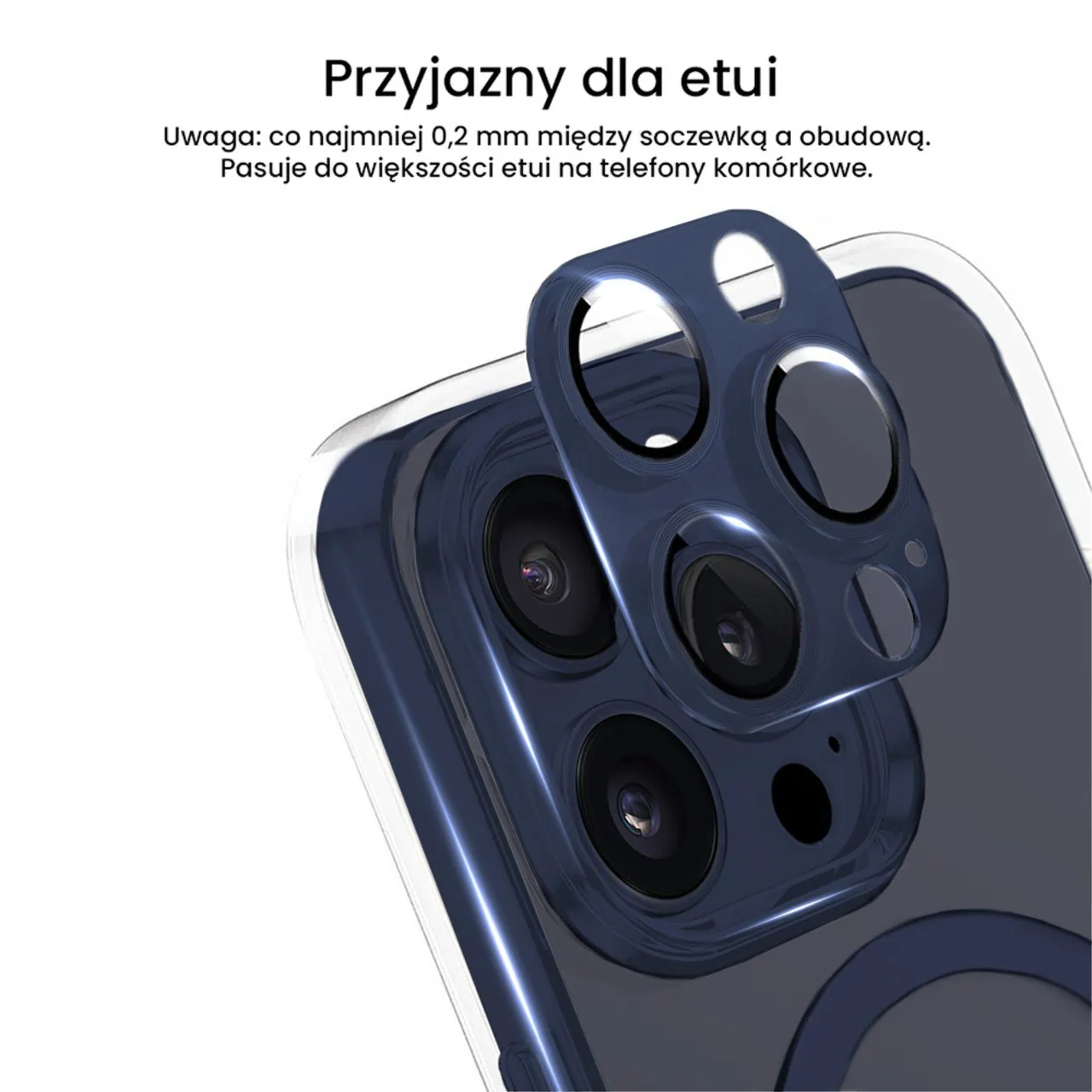iPhone 15 Pro gładka metalowa osłona na cały aparat, wbudowane szkła 9H, tytan błękitny