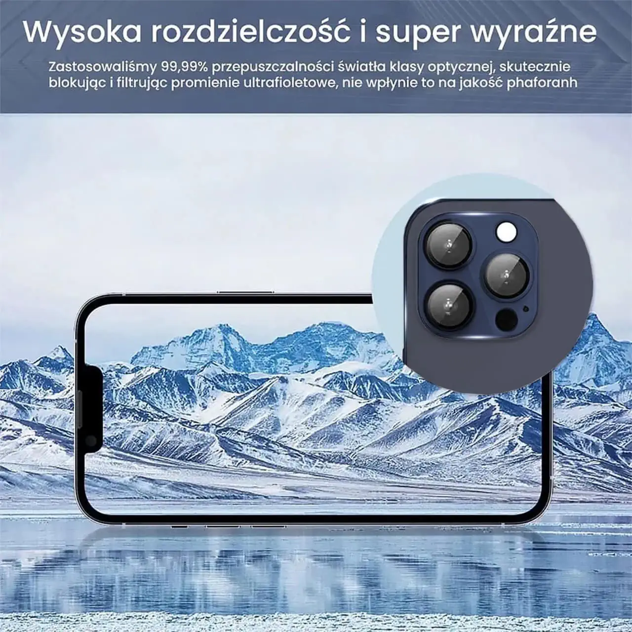 iPhone 15 Pro gładka metalowa osłona na cały aparat, wbudowane szkła 9H, tytan błękitny
