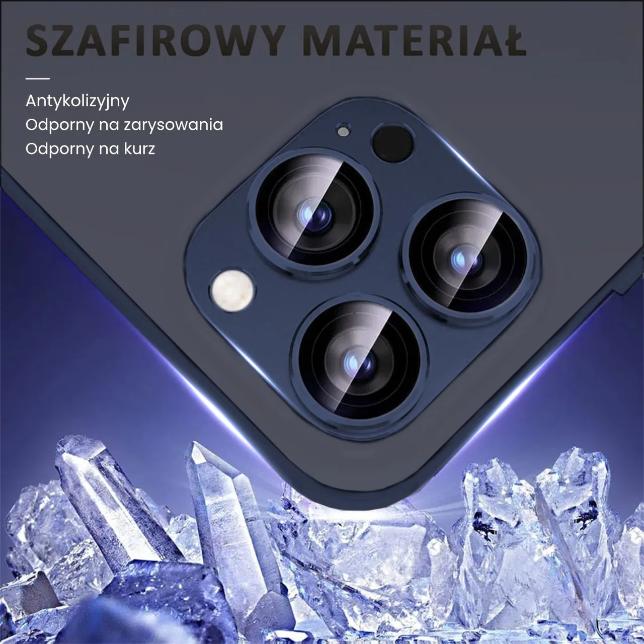 iPhone 15 Pro gładka metalowa osłona na cały aparat, wbudowane szkła 9H, tytan błękitny