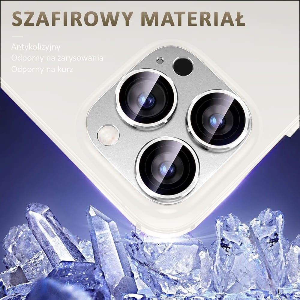 iPhone 15 Pro gładka metalowa osłona na cały aparat, wbudowane szkła 9H, srebrna