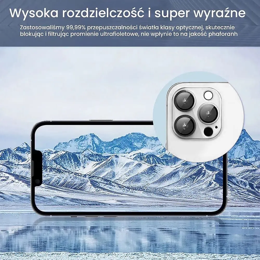 iPhone 15 Pro gładka metalowa osłona na cały aparat, wbudowane szkła 9H, srebrna