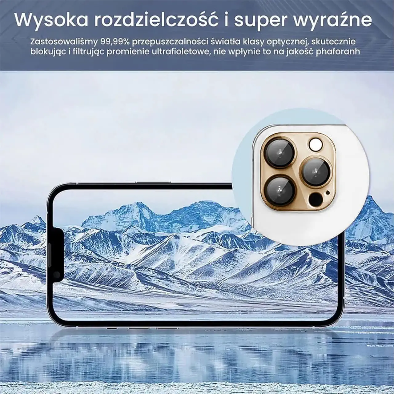 iPhone 15 Pro Max gładka metalowa osłona na cały aparat, wbudowane szkła 9H, złota