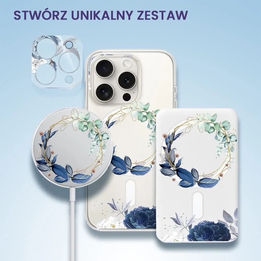 iPhone 16 Pro pełne szkło hartowane na cały aparat, kamerę, niebieskie kwiaty