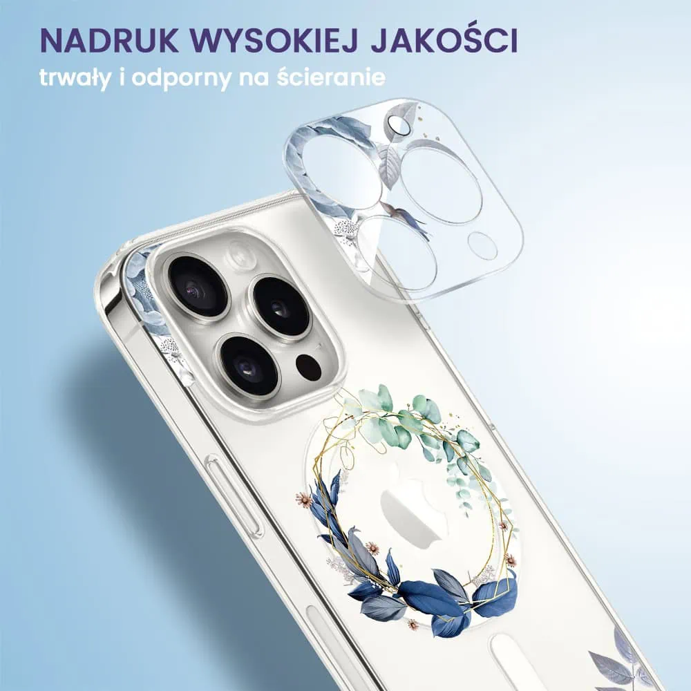 iPhone 16 Pro pełne szkło hartowane na cały aparat, kamerę, niebieskie kwiaty