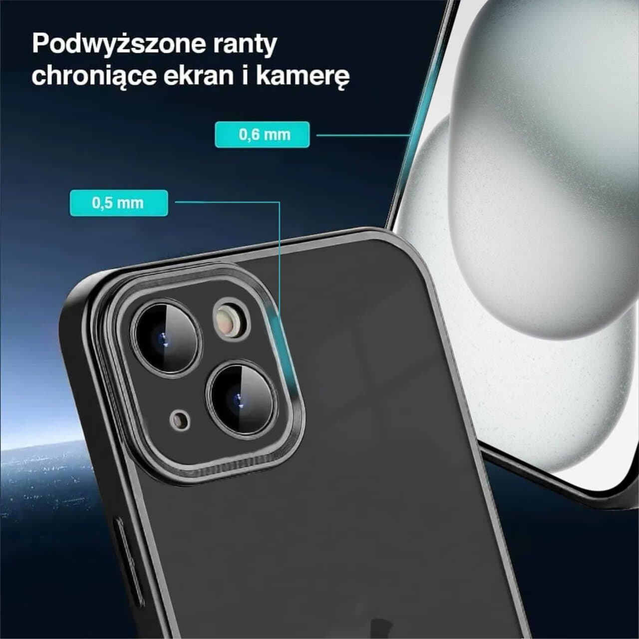 Etui do iPhone 15 Black Edition przeźroczyste Sulada oryginal, czarne