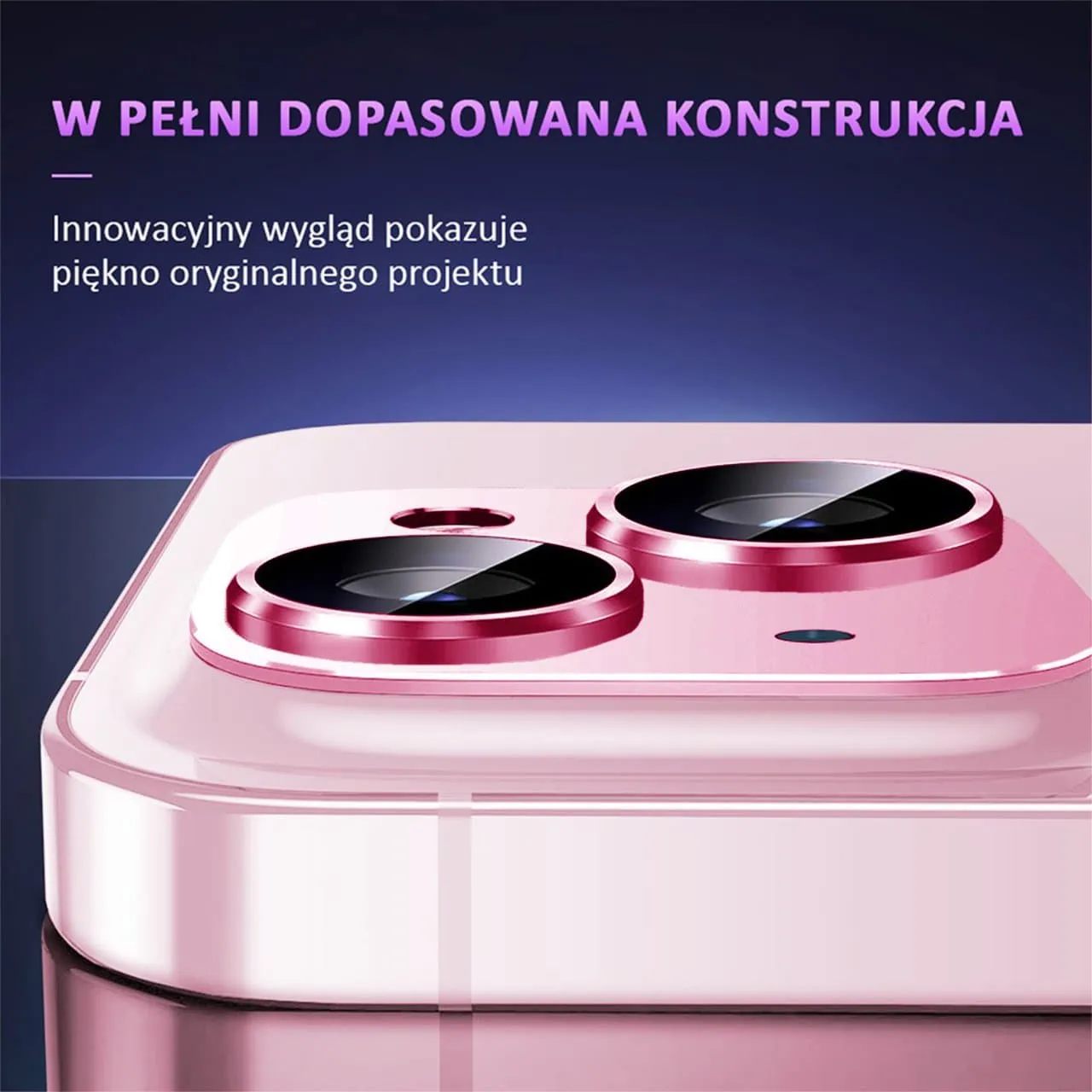 iPhone 15 gładka metalowa osłona na cały aparat, wbudowane szkła 9H, różowa