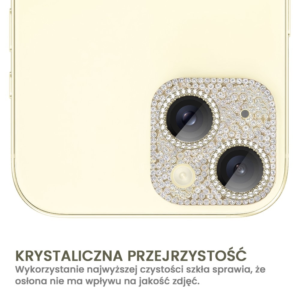 iPhone 15 Plus diamentowa osłona na cały aparat, wbudowane szkła 9H, złota