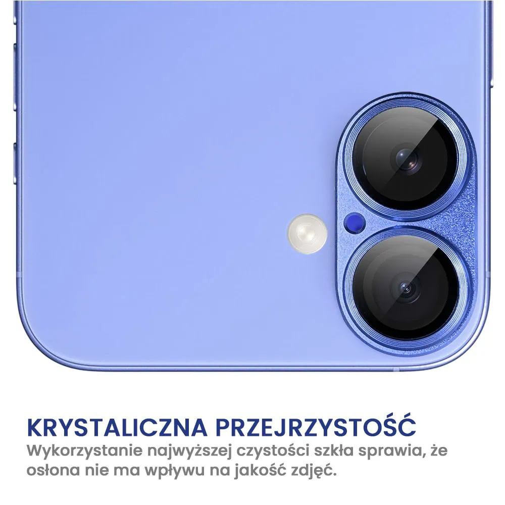 iPhone 16 Plus gładka metalowa osłona na cały aparat, wbudowane szkła 9H, ultramaryna