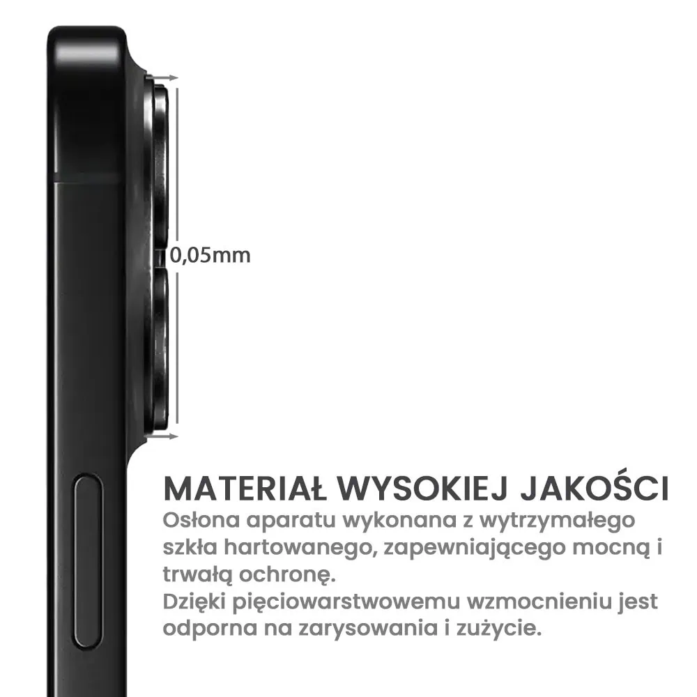 iPhone 16 Pro gładka metalowa osłona na cały aparat, wbudowane szkła 9H, głęboka czerń, czarna
