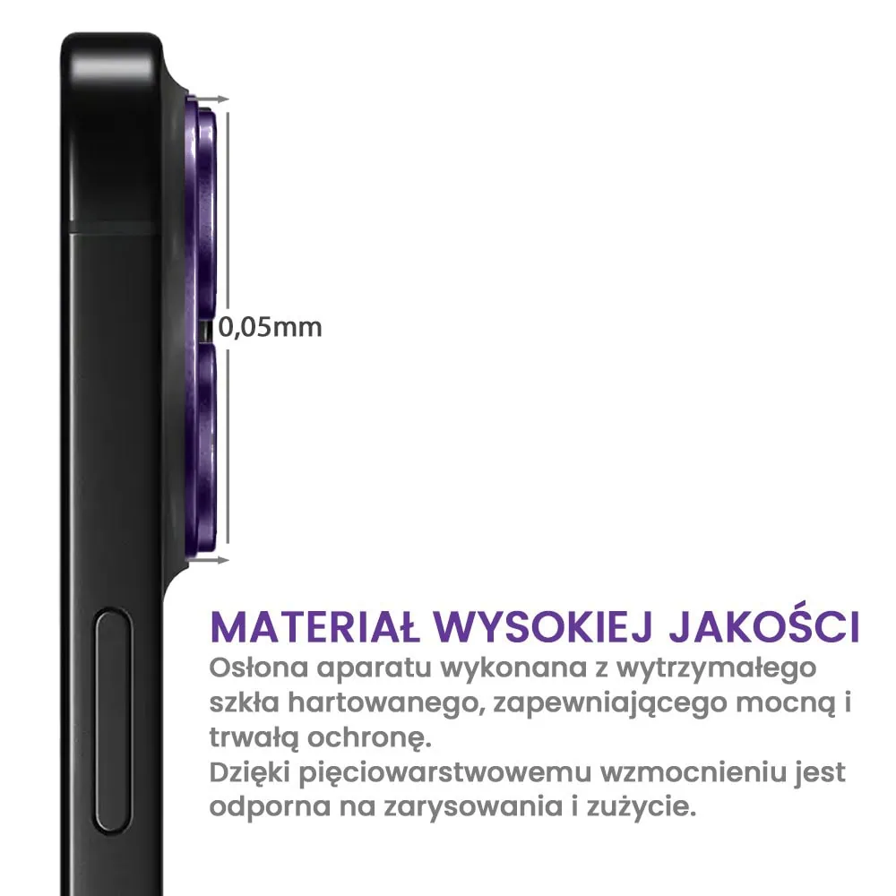 iPhone 16 Pro Max gładka metalowa osłona na cały aparat, wbudowane szkła 9H, purpurowa