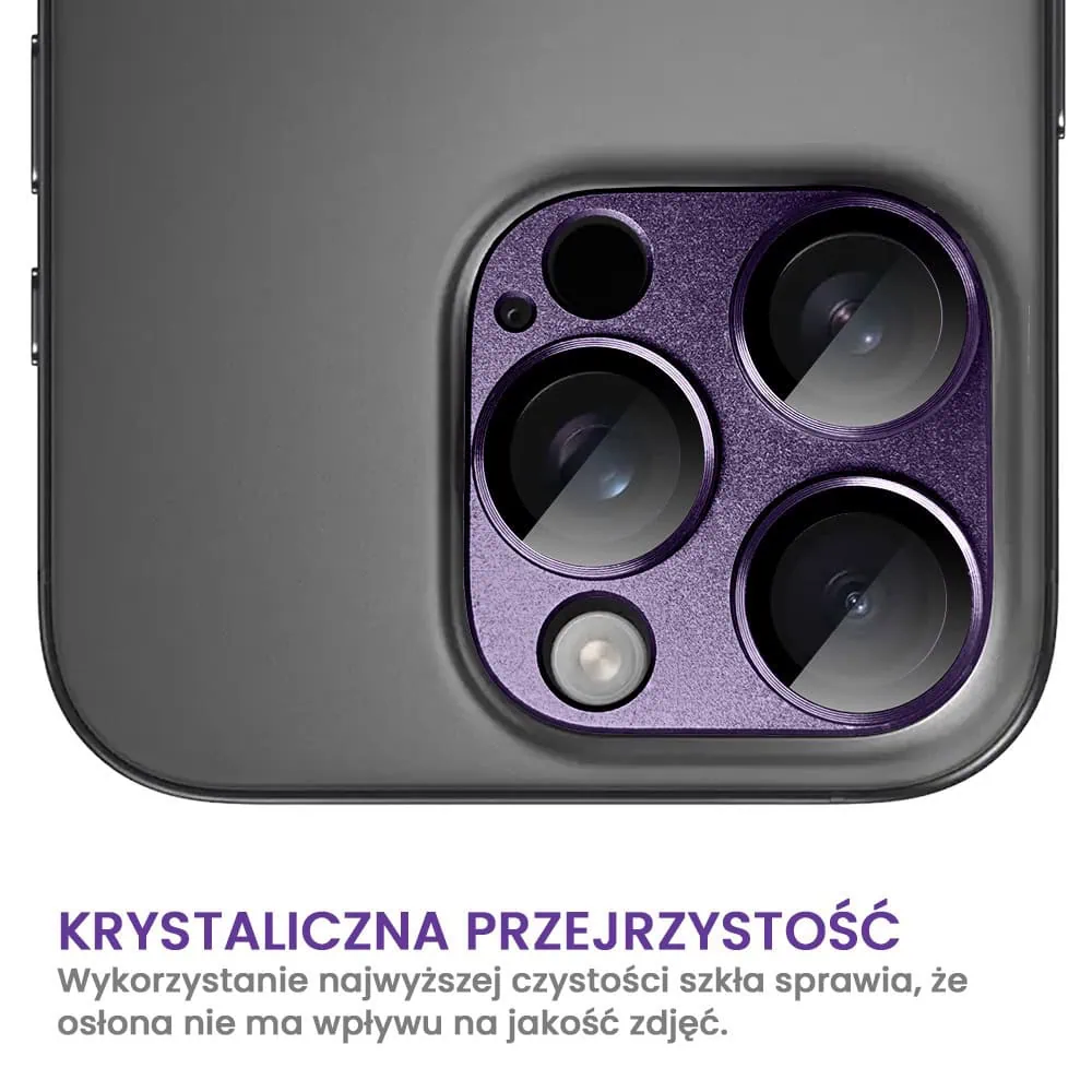 iPhone 16 Pro Max gładka metalowa osłona na cały aparat, wbudowane szkła 9H, purpurowa