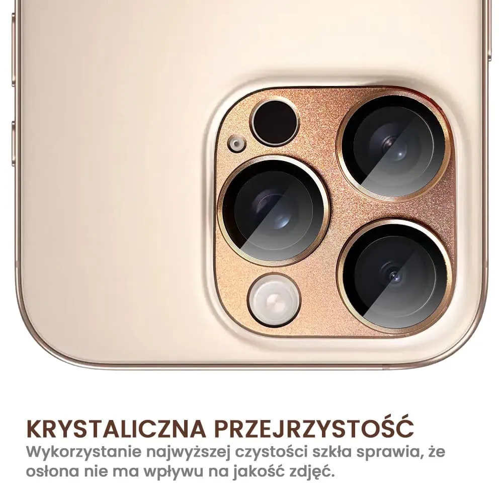 iPhone 16 Pro Max gładka metalowa osłona na cały aparat, wbudowane szkła 9H, brązowa