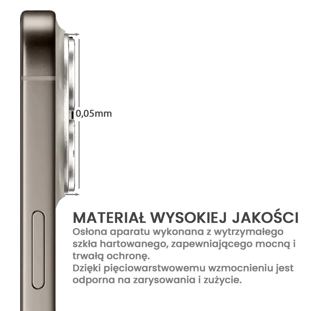 iPhone 16 Pro gładka metalowa osłona na cały aparat, wbudowane szkła 9H, tytanowa