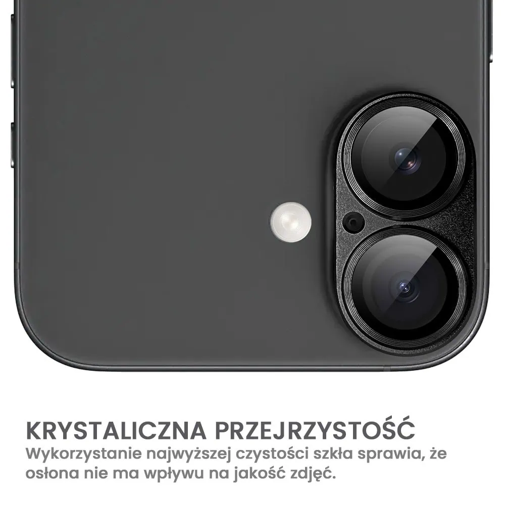 iPhone 16 Plus gładka metalowa osłona na cały aparat, wbudowane szkła 9H, głęboka czerń, czarna
