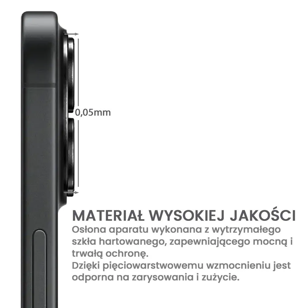 iPhone 16 Plus gładka metalowa osłona na cały aparat, wbudowane szkła 9H, głęboka czerń, czarna