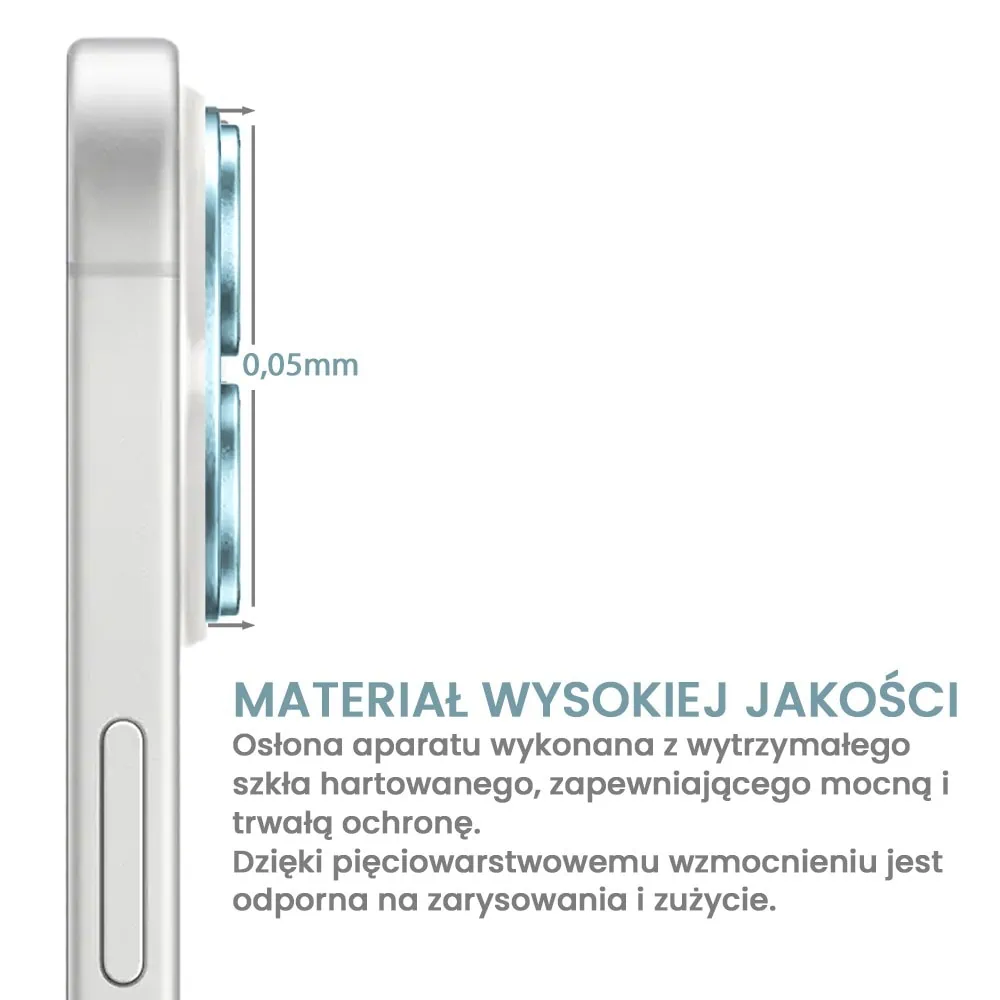 iPhone 16 Plus gładka metalowa osłona na cały aparat, wbudowane szkła 9H, niebieska