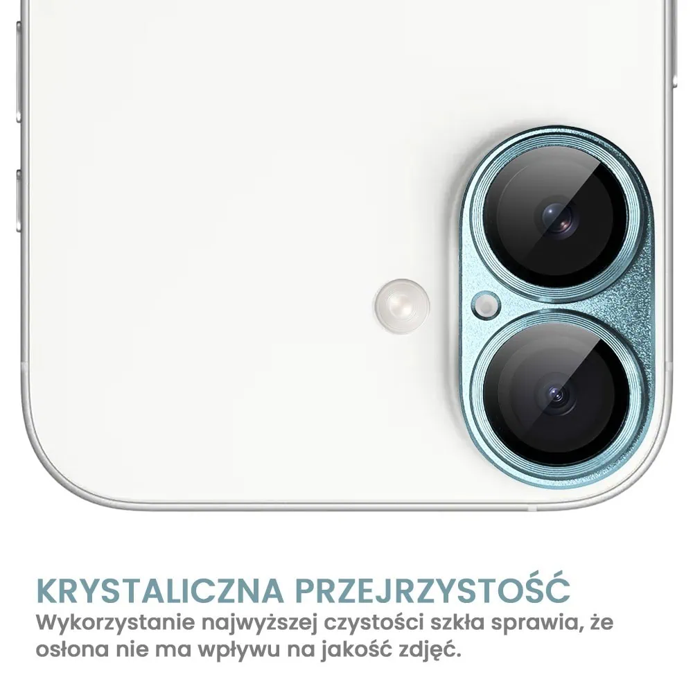 iPhone 16 Plus gładka metalowa osłona na cały aparat, wbudowane szkła 9H, niebieska