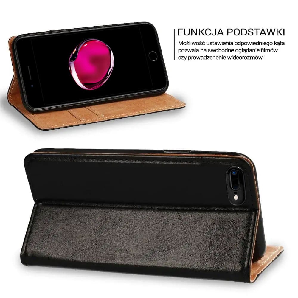 Etui do iPhone 7Plus/8Plus zamykane, eleganckie skórzane, czarne