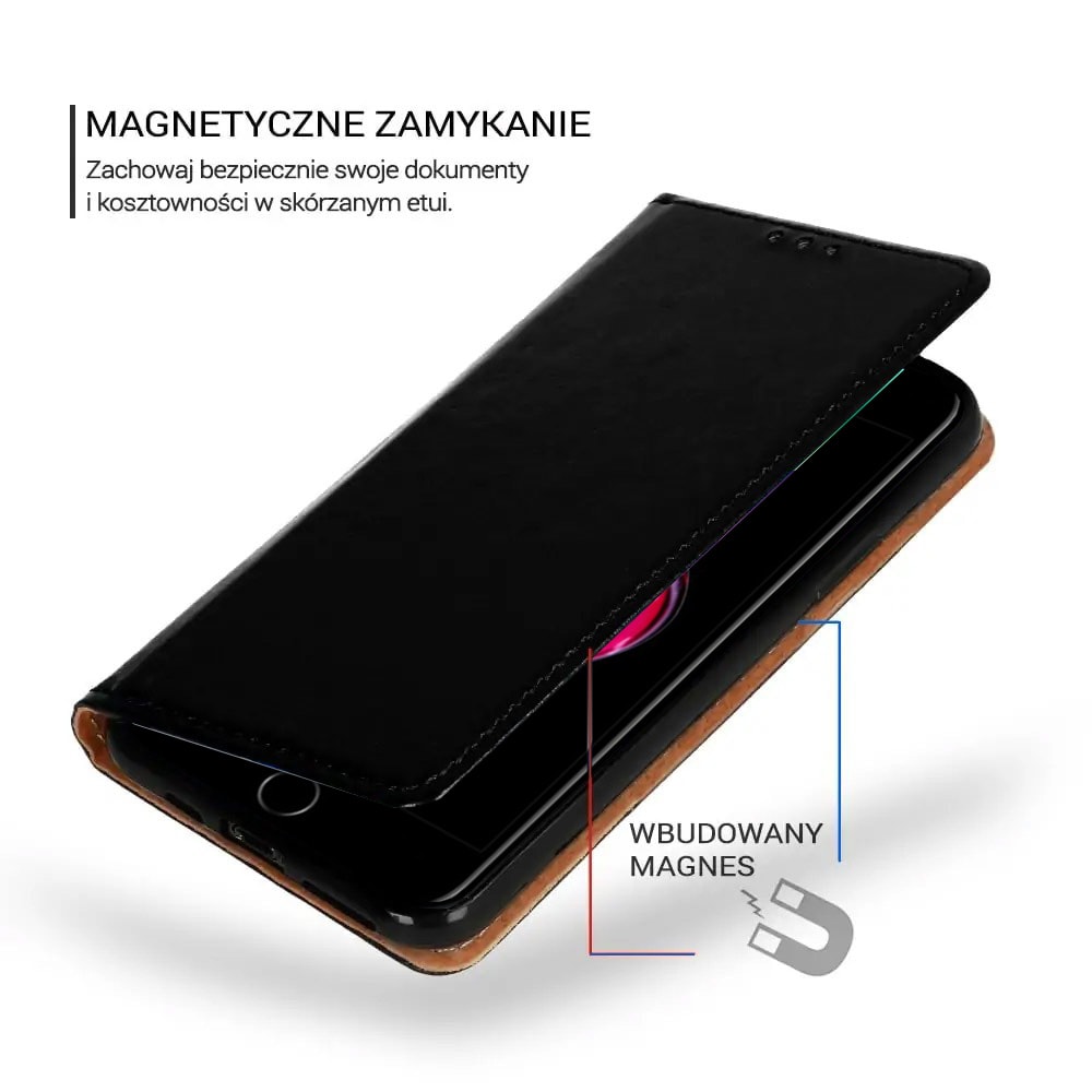 Etui do iPhone 7Plus/8Plus zamykane, eleganckie skórzane, czarne