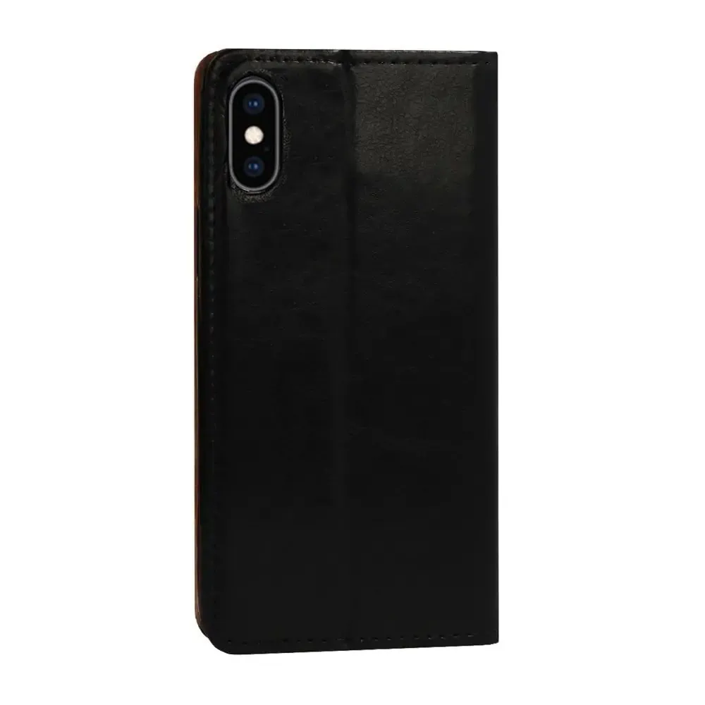 Etui do iPhone X/XS zamykane, eleganckie skórzane, czarne