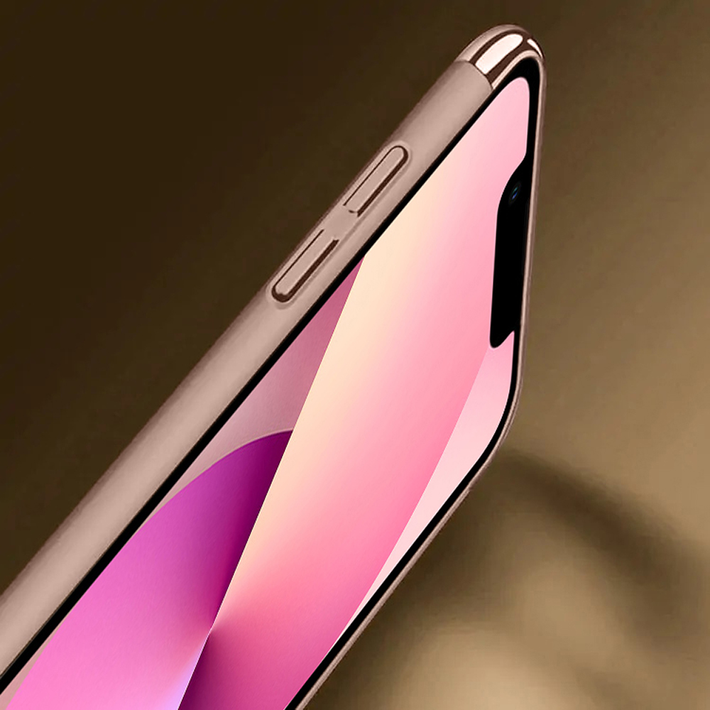 Etui do iPhone 13 eleganckie cienkie ze zdobieniami i widocznym logo, różowe złoto (OUTLET)