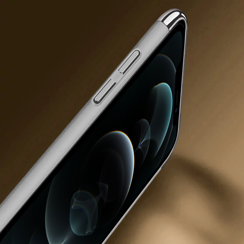 Etui do iPhone 12 Pro eleganckie cienkie ze zdobieniami i widocznym logo, srebrne