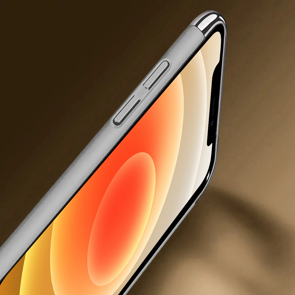 Etui do iPhone 12 eleganckie cienkie ze zdobieniami i widocznym logo, srebrne