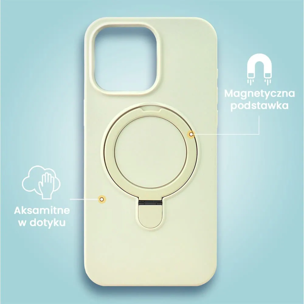 Etui do iPhone 15 Pro Max Soft Silicone MagSafe Stand z podstawką, antyczna biel