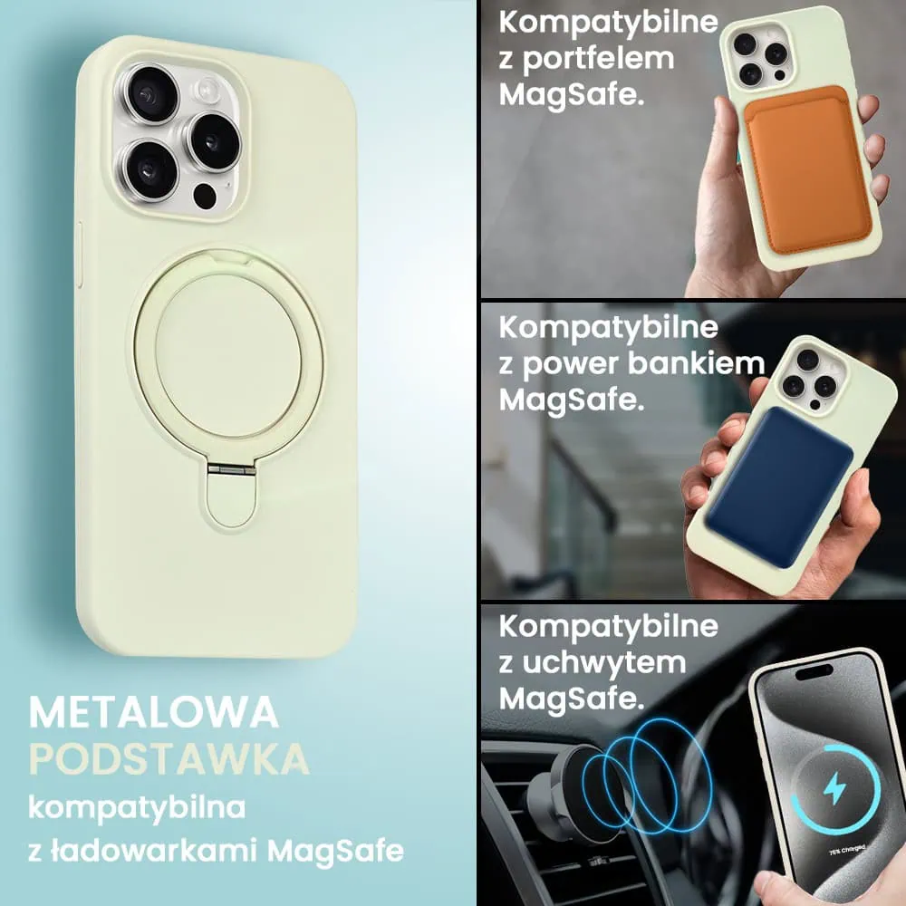 Etui do iPhone 15 Pro Max Soft Silicone MagSafe Stand z podstawką, antyczna biel