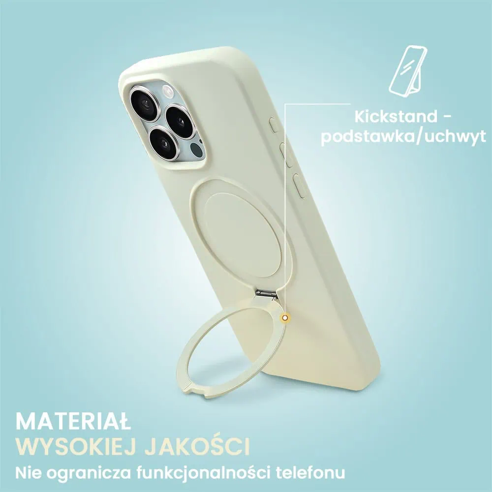Etui do iPhone 15 Pro Max Soft Silicone MagSafe Stand z podstawką, antyczna biel