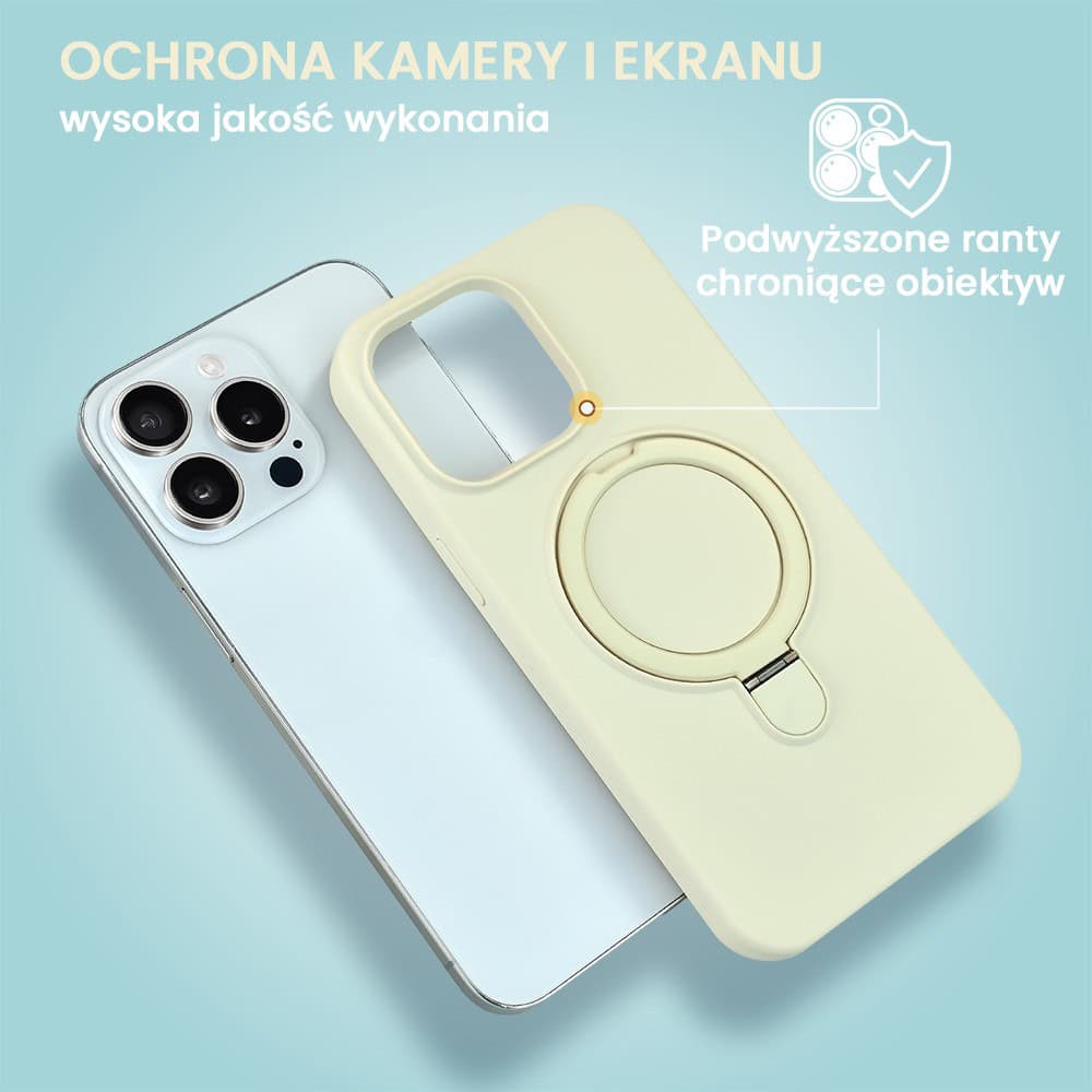 Etui do iPhone 15 Pro Max Soft Silicone MagSafe Stand z podstawką, antyczna biel