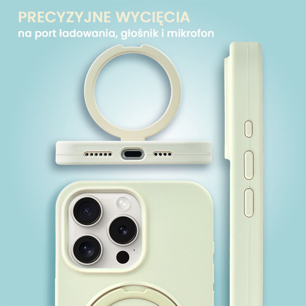Etui do iPhone 15 Pro Max Soft Silicone MagSafe Stand z podstawką, antyczna biel