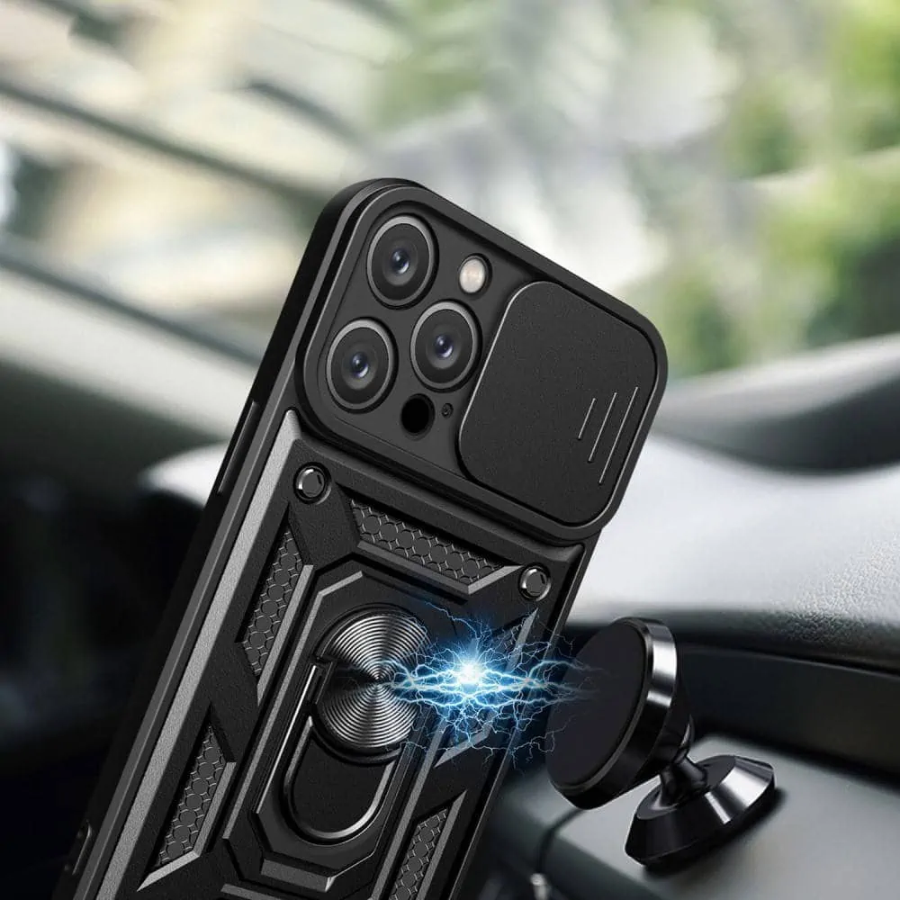 Etui do iPhone 14 Pro pancerne z magnetycznym uchwytem, osłona kamery, czarne