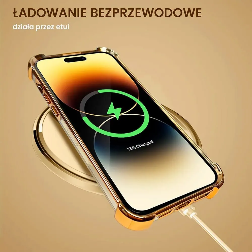 Etui do iPhone 14 Pro Max Hybrid Elegance Anti-Shock z osłoną na aparat i poduszkami, ciepłe złoto
