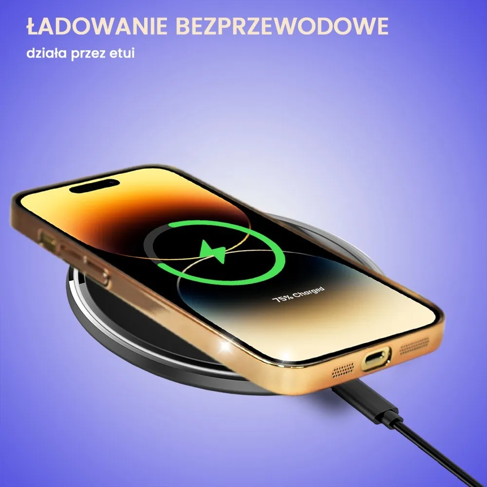 Etui do iPhone 14 Pro Max metalowa, złota osłona aparatu, krystaliczny tył, złota ramka