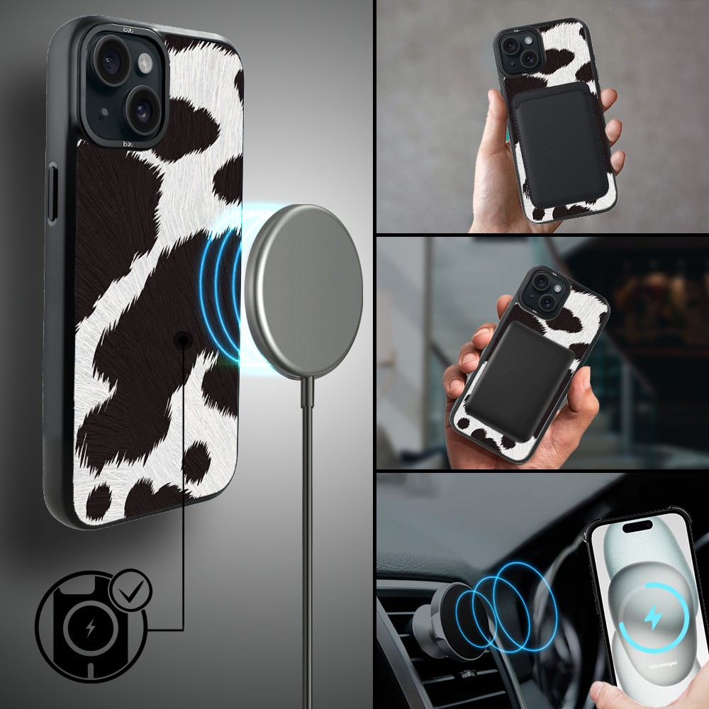 Etui do iPhone 15 IBIZU DropGuard Matt z MagSafe, Zew Natury, Polska Krowa