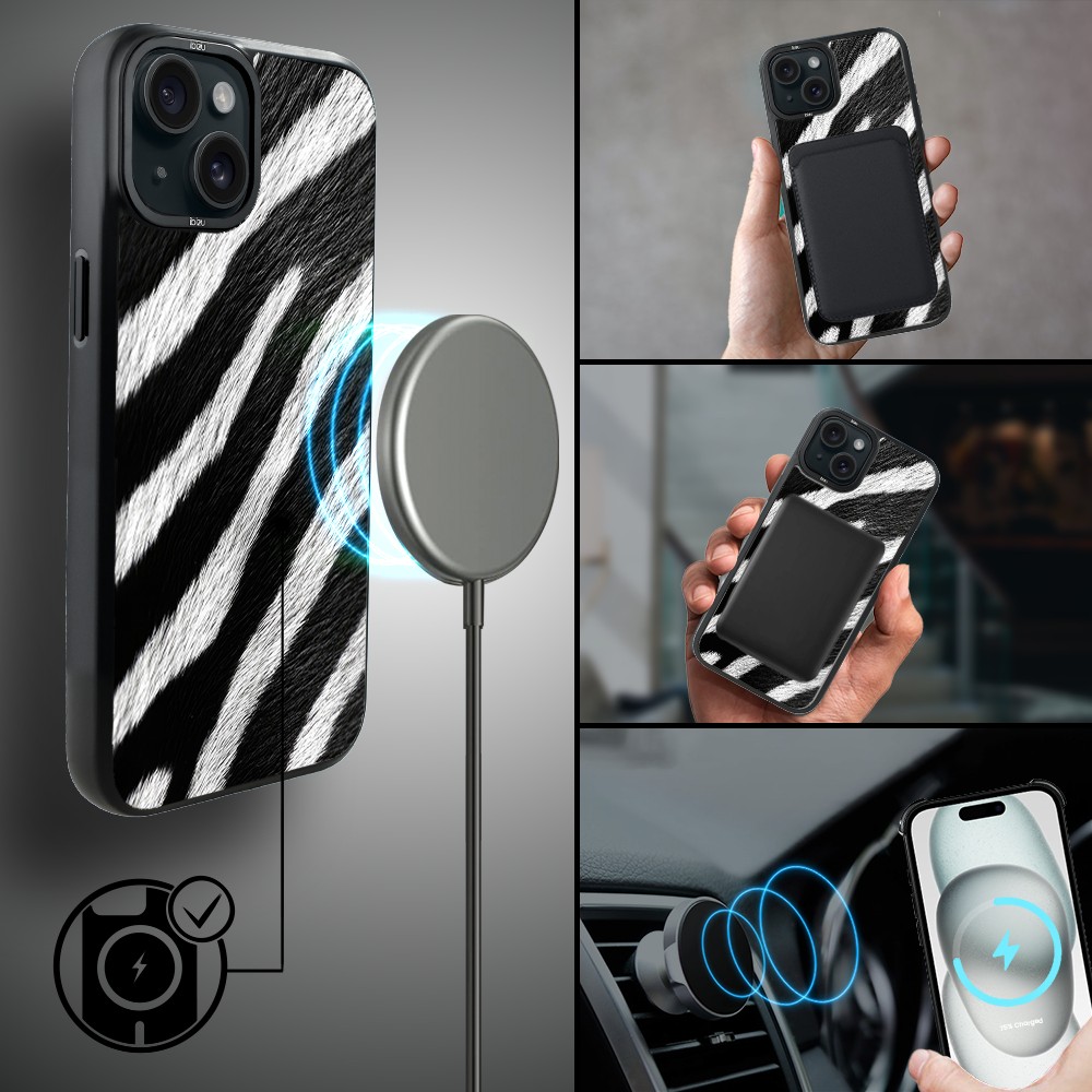 Etui do iPhone 15 Plus IBIZU DropGuard Matt z MagSafe, Zew Natury, Zebra
