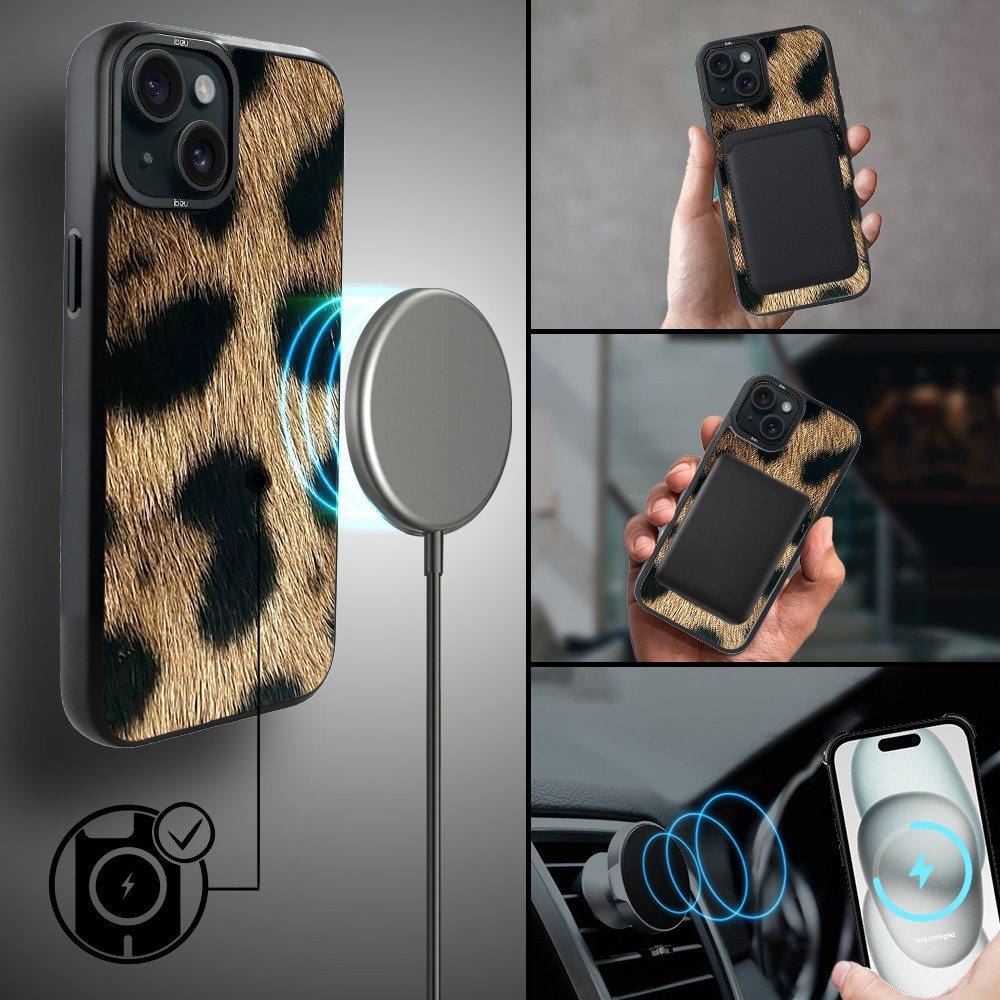 Etui do iPhone 15 IBIZU DropGuard Matt z MagSafe, Zew Natury, Lampart
