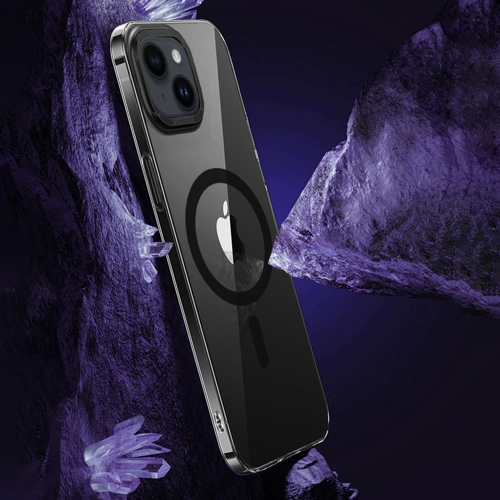 Etui do iPhone 14 Cam Ring MagSafe, twardy tył, przeźroczyste, czarne