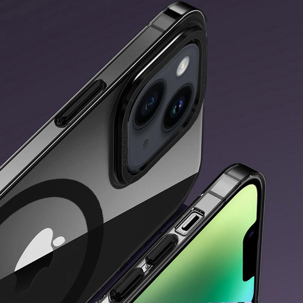Etui do iPhone 14 Cam Ring MagSafe, twardy tył, przeźroczyste, czarne